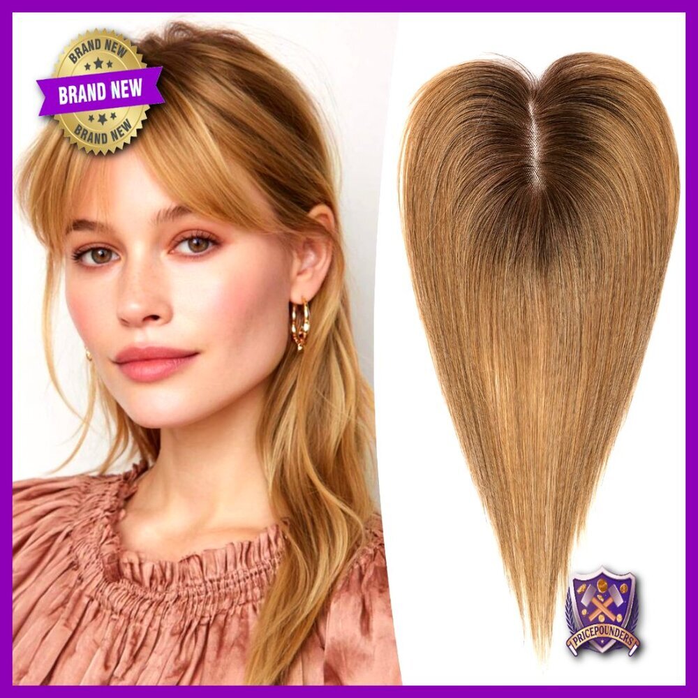 Human Hair Topper Hand-Tied Base Natural Looking Hairpiece for Thinning Hair
